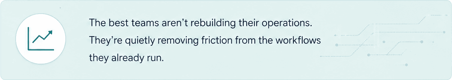 The best teams aren’t rebuilding their operations. They’re quietly removing friction from the workflows they already run.